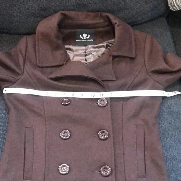Foreign Exchange Brown Double Breasted Cropped Pea Coat Jacket-No size Tag - Picture 11 of 14
